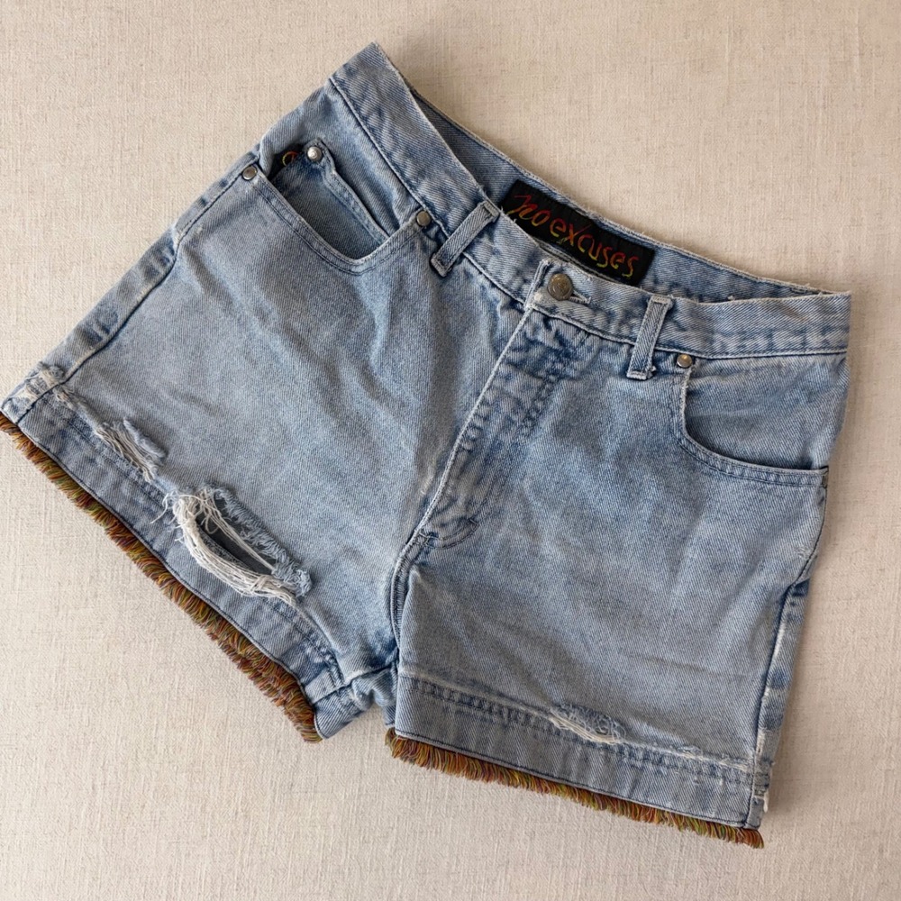 Vintage No Excuses Girlgear Rainbow Fringe Denim Shorts Distressed 9/10